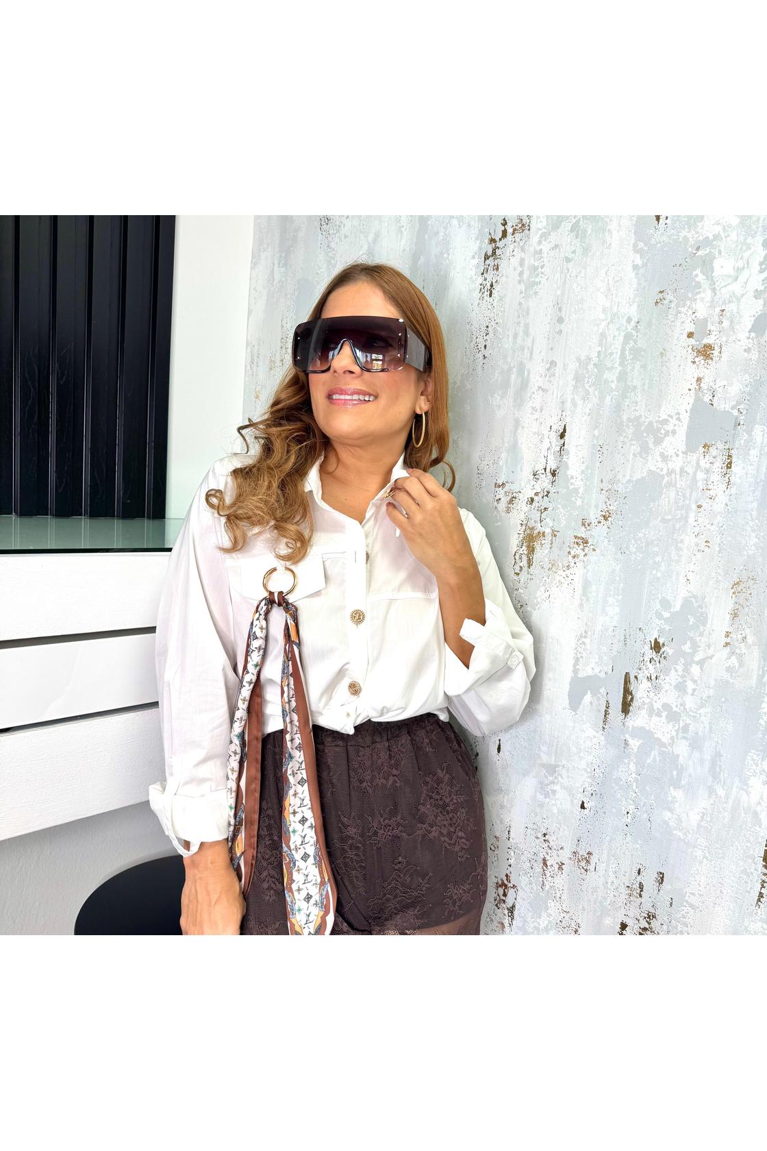 Solid Color Gold Button Sleeve Blouse